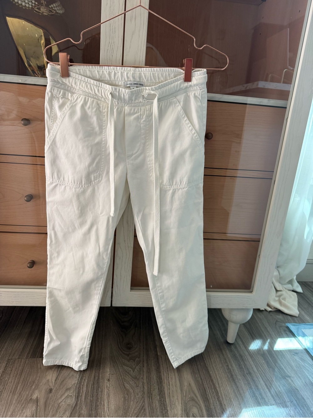 James Perse White Drawstring Utility Pants Relaxed Cropped Size 0